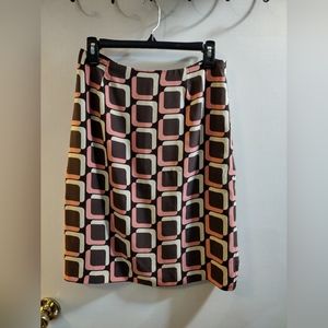 INC skirt size 6. 100% silk in Brown with pink and cream design. Zipper back